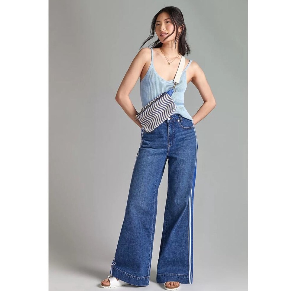 Anthropologie Maeve High Rise Side Stripe Flare Wide Leg Denim Jean Size 27 NWT